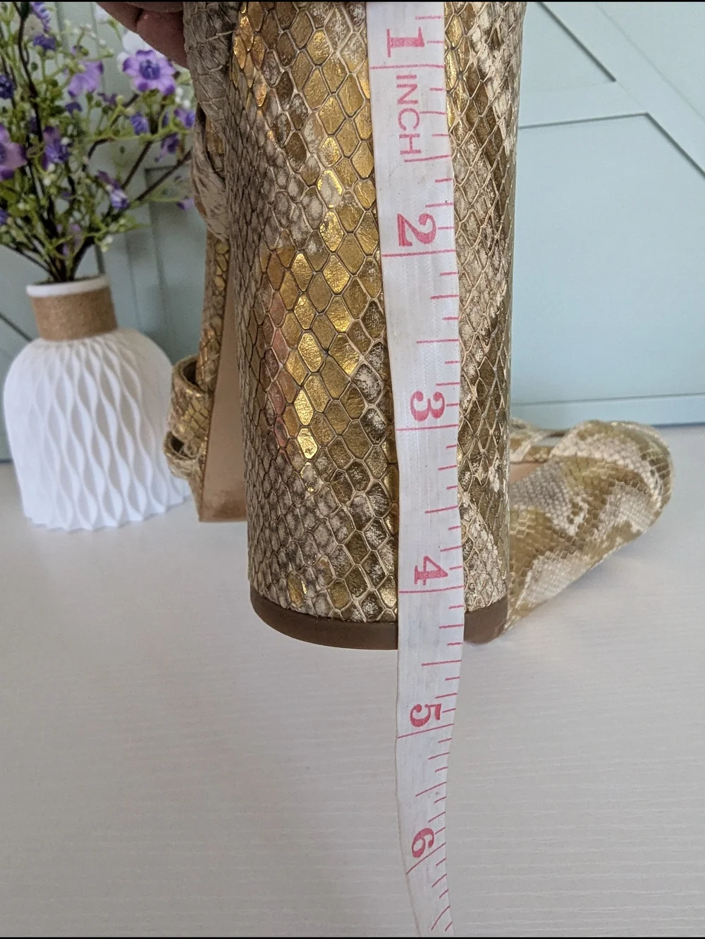 Michael Kors Gold Snakeskin Block Heel Sandals with Ankle Strap